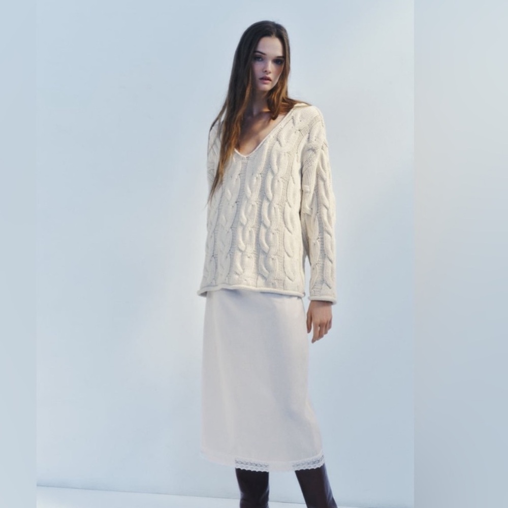 Zara Cream Cable Knit Sweater